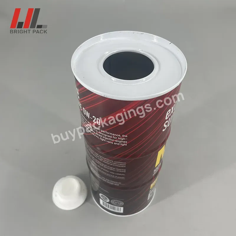 1 Liter Round Metal Motor Oil Tin Can With Lids For Automobile Brake Fluid Custom Tin Can
