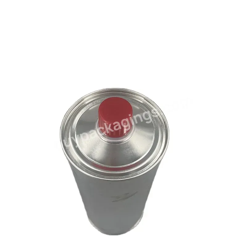 1 Liter Round Metal Tin Can Container For Engine Oil And Break Fluid With Screw Plastic Lid