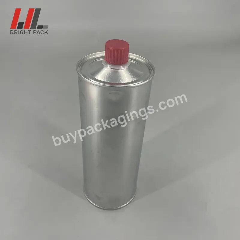 1 Liter Round Metal Tin Can Container For Engine Oil And Break Fluid With Screw Plastic Lid