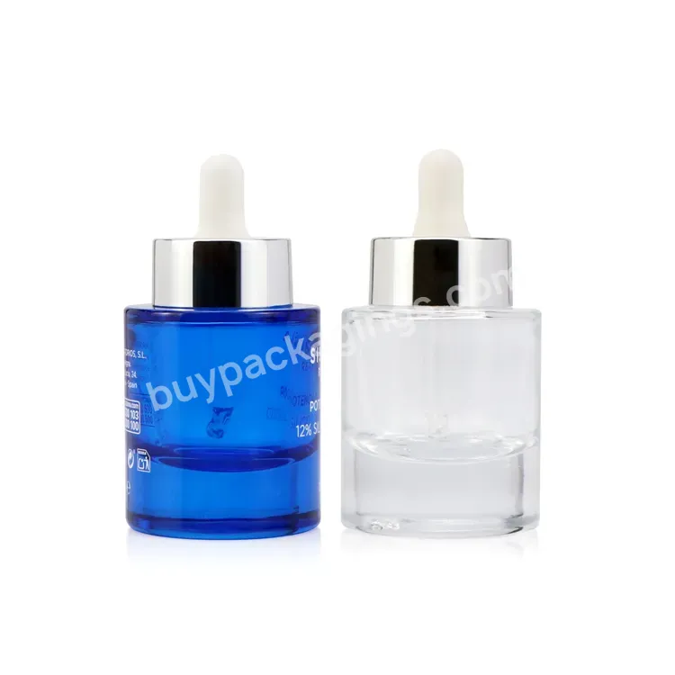 1 Oz 30ml Thick Bottom Cosmetic Flat Shoulder Cylinder Clear Glass Essence Dropper Bottle For Serum Essential Oil