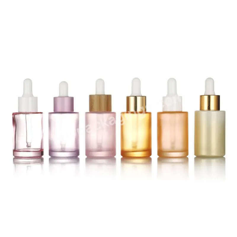 1 Oz Flat Shoulder Cylinder Hair Oil Bottles White Pink Blue Purple Skin Care Serum Oil Bottle 30ml Glass Dropper Bottle