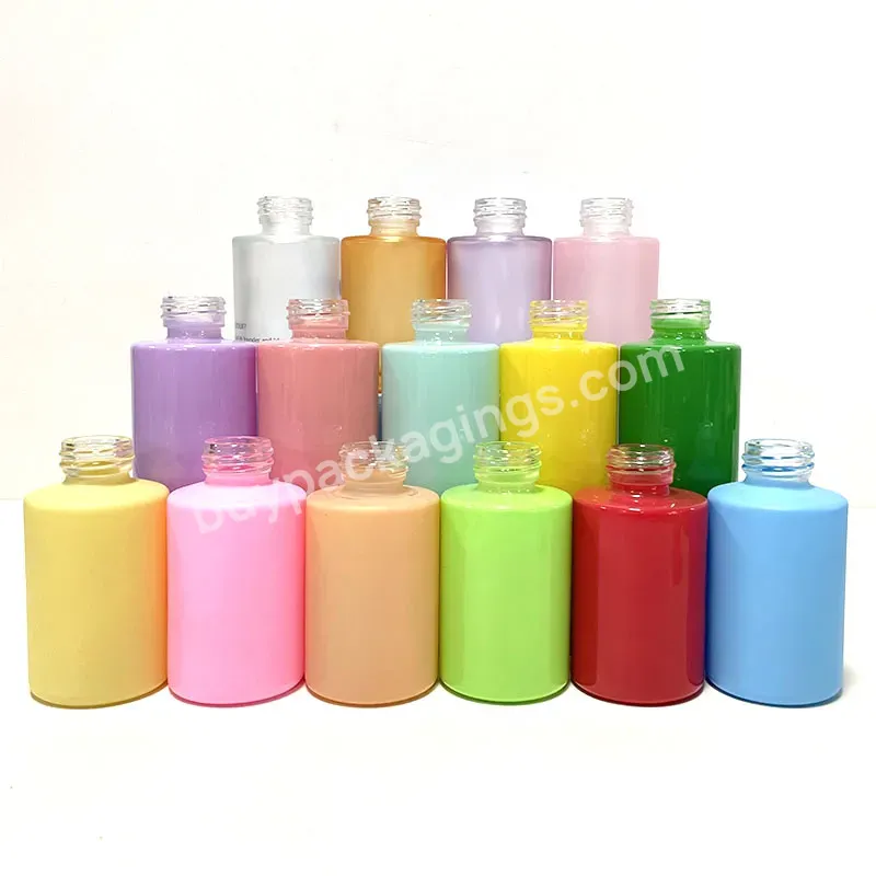 1 Oz Flat Shoulder Cylinder Hair Oil Bottles White Pink Blue Purple Skin Care Serum Oil Bottle 30ml Glass Dropper Bottle