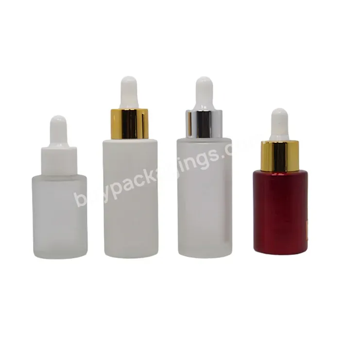 1 Oz Hair Oil Cosmetic Packaging Cylinder Flat Shoulder 30 Ml Skin Care Custom Serum Frosted Glass Dropper Bottle 50ml