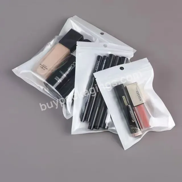 1 Side Transparent Pearl White Resealable Ziplock Packaging Flat Mylar Display Plastic Bag With Hang Hole Clear Front