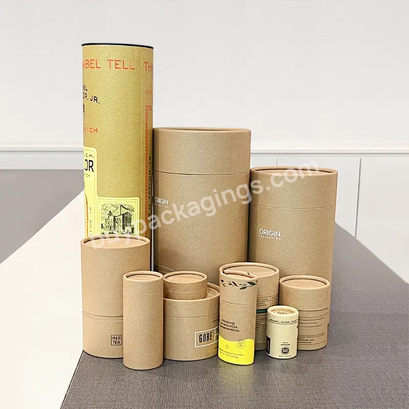 100% Biodegradable Brown Kraft Paper Tube Packaging Round Cardboard Cosmetic Cylinder Box