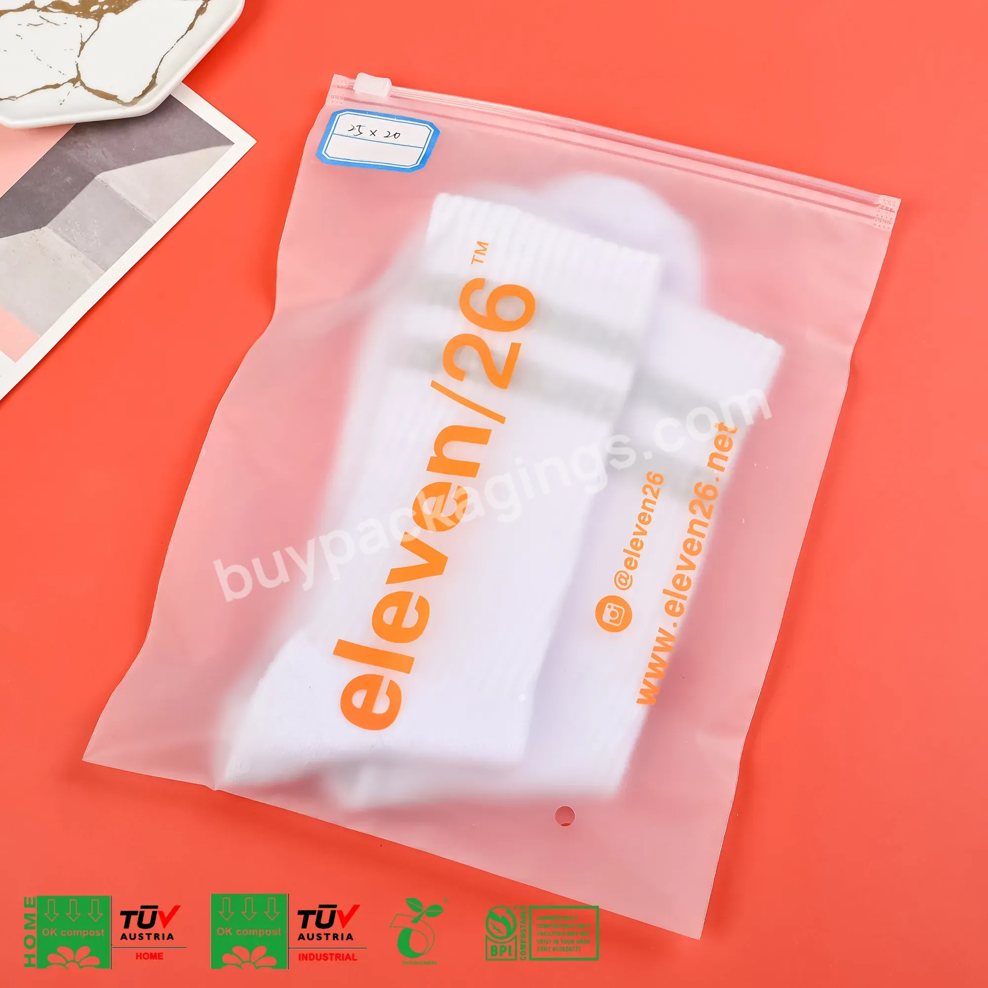 100% Biodegradable Custom Design Slider Zipper Resealing Clothing Packaging Ziplock Bags