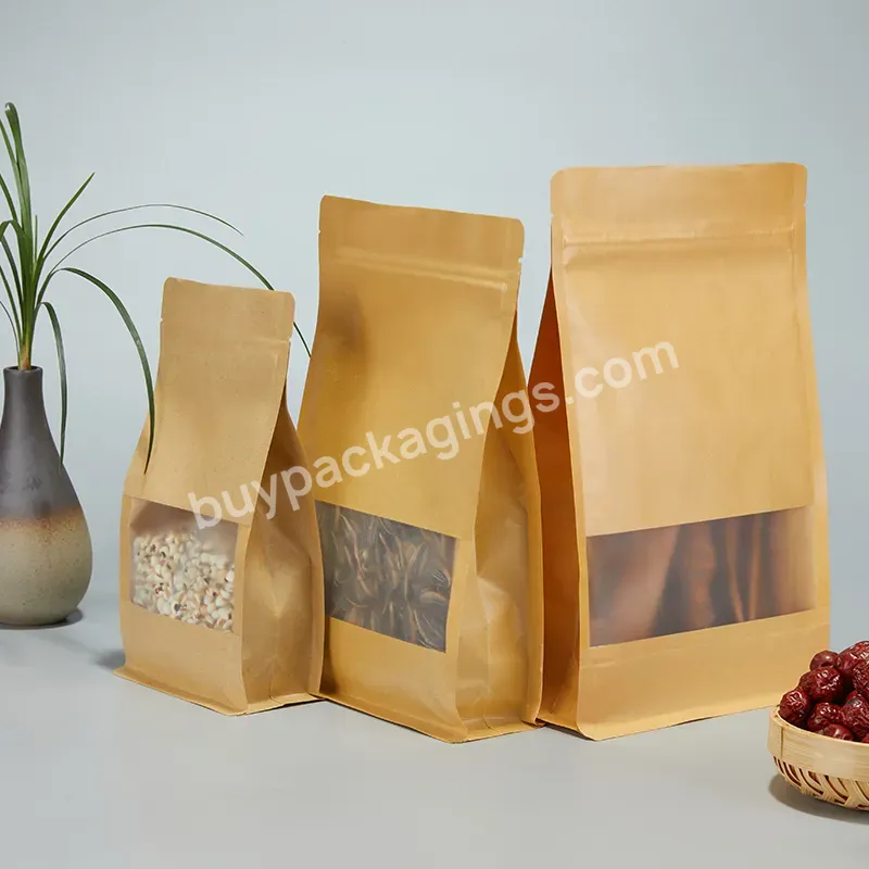 100% Biodegradable Food Grade Flat Bottom Roast Bean Zipper Pouch Custom Printed Kraft Paper Coffee Packaging Bag With Valve