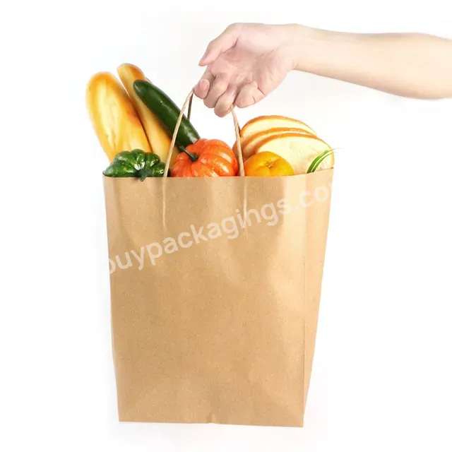 100% Biodegradable Heavy Duty Craft Vegetable Paperbags Without Handles Plain Brown Kraft Grocery Paper Bag For Supermarket
