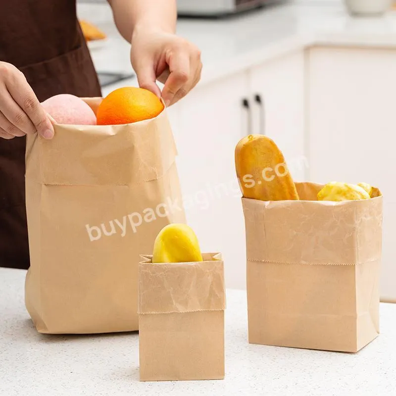 100% Compostable Recycled Durable Brown Kraft Paper Lunch Bags for Snack Takeaway Bread Packaging