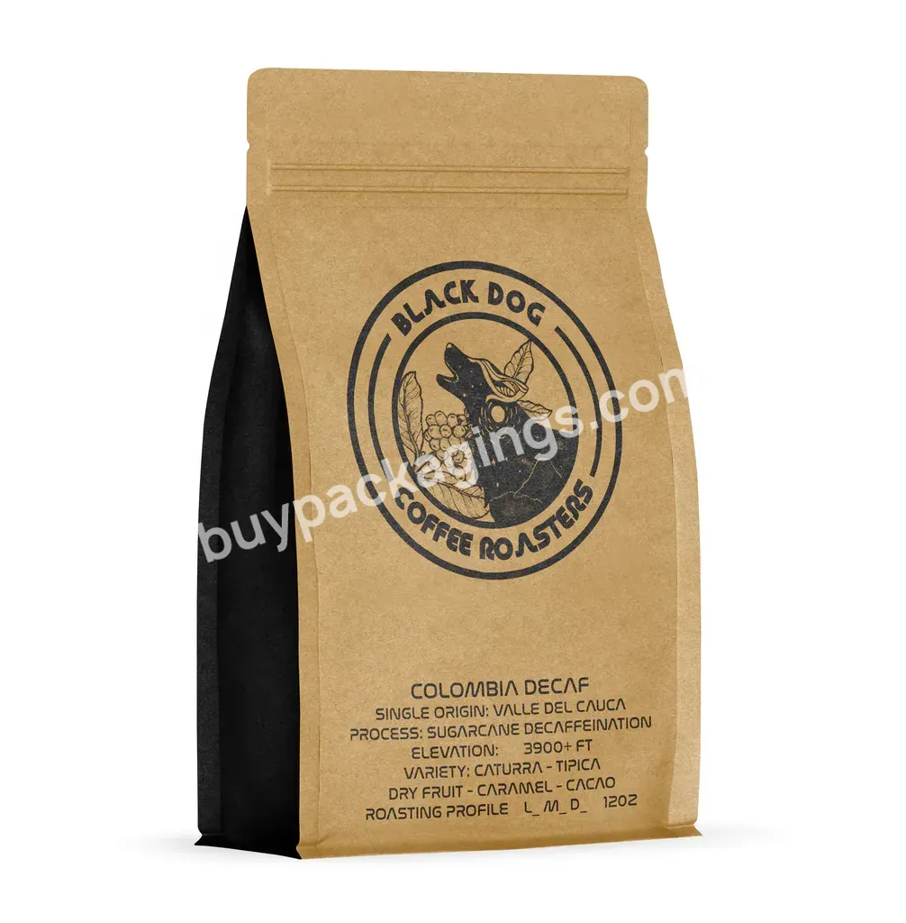 100% Compostable Smell Proof Flat Bottom Coffee Bags With Valve Custom Printed Biodegradable Coffee Bags