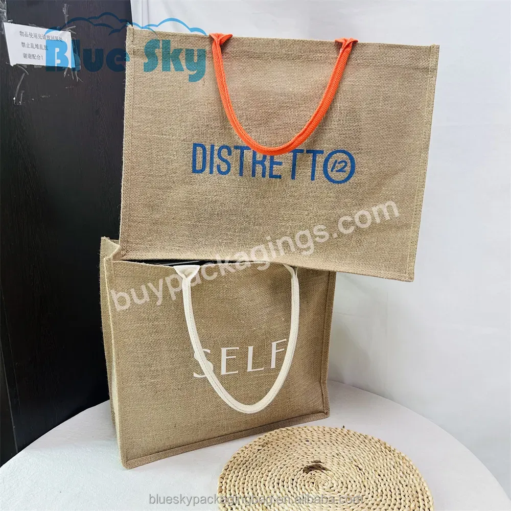 100% Environmentally Friendly Printed Rope Handling Jute Shopping Bags Custom Logo Printed Canvas Tote Bag Tote Bag