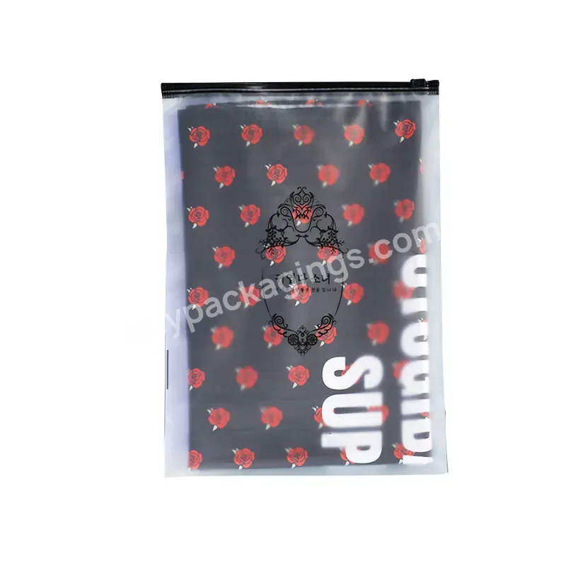 100 Moq Customized Printing Company Logo Matte Frosted Pvc Plastic Bag With Black Zip For Clothing Cream