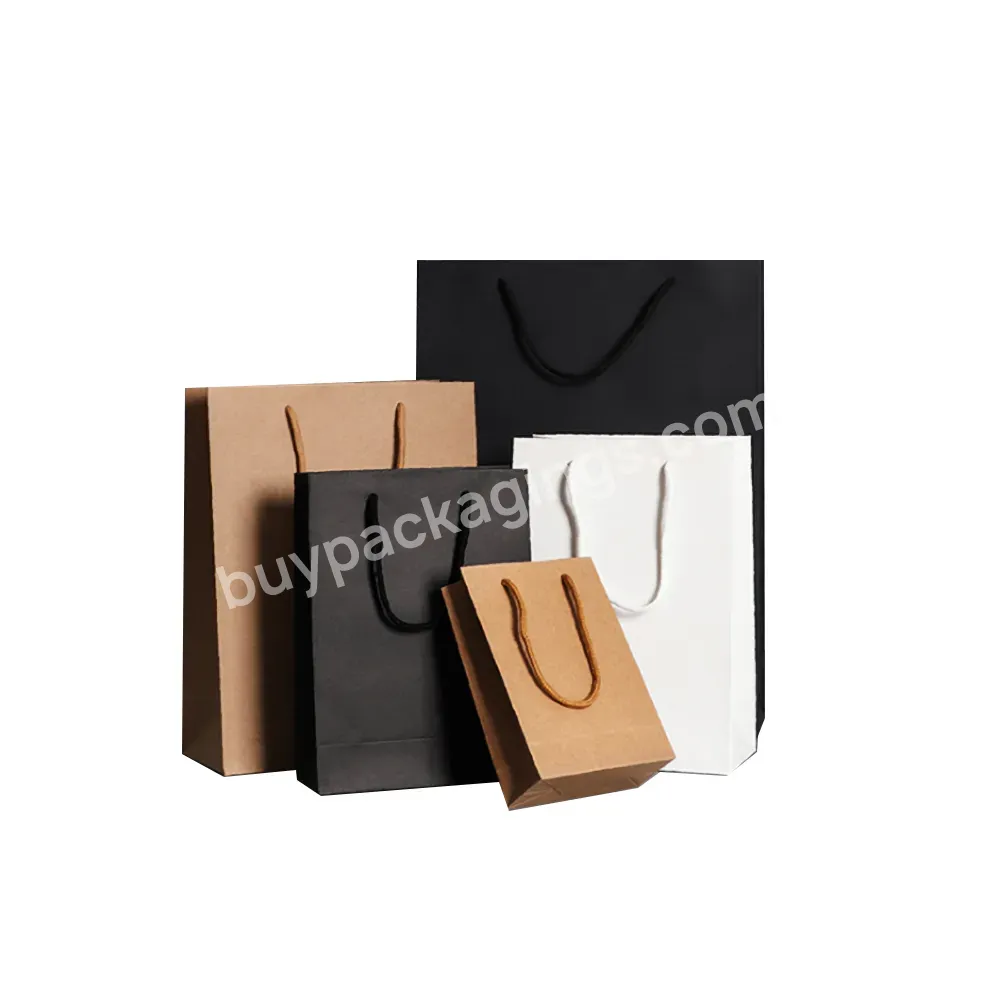 100 Pcs Custom Logo Kraft Paper Bag With Handle Personalized Paper Advertising Gift Shopping Bag While Black Custom Design