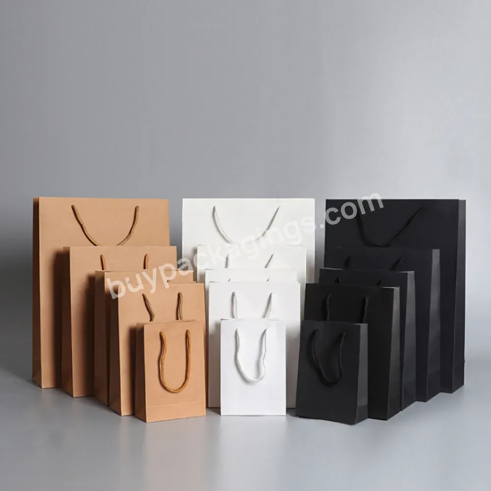 100 Pcs Custom Logo Kraft Paper Bag With Handle Personalized Paper Advertising Gift Shopping Bag While Black Custom Design