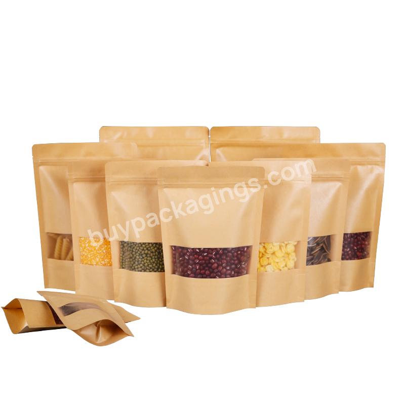 100 Pcs Kraft Paper Food Storage Stand Up Ziplock Pouches Bags With Frosty Window For Snacks Nuts Spices