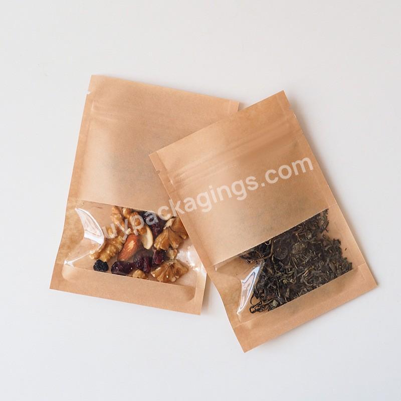 100 Pcs Per Lot Food Grade Kraft Paper Ziplock Tea Coffee Food Packaging Bag With Window In Front