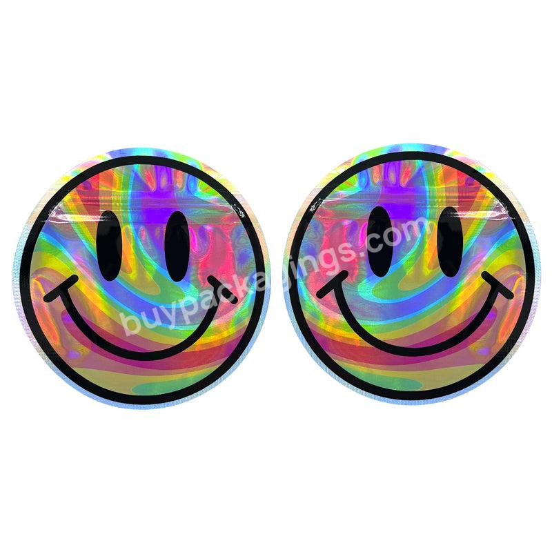 100 Pcs/lot Holographic Packaging Bag Smile Plastic Round Circle Shape Mylar Bag For Candy
