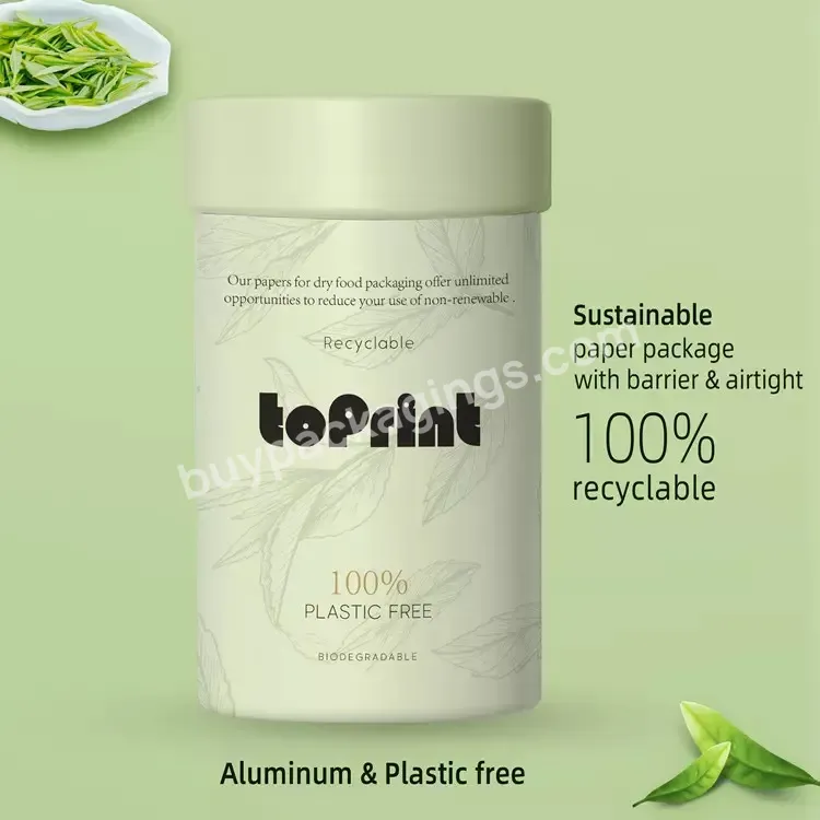 100% Plastic Free Tea Packaging Boxes Custom Logo Recycled Cardboard Pure Paper Tube Tea Cylinder Packaging