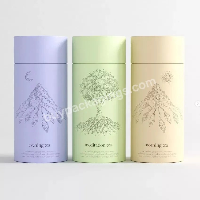 100% Plastic Free Tea Packaging Boxes Custom Logo Recycled Cardboard Pure Paper Tube Tea Cylinder Packaging