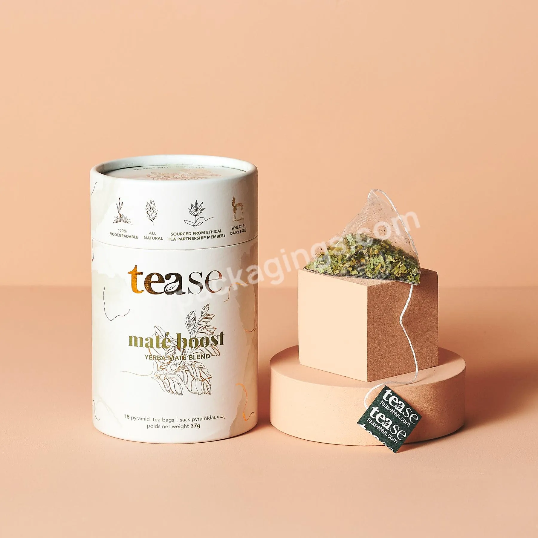 100% Recycled Material Tea Paper Tube Packaging Food Grade Round Paper Tube Packaging
