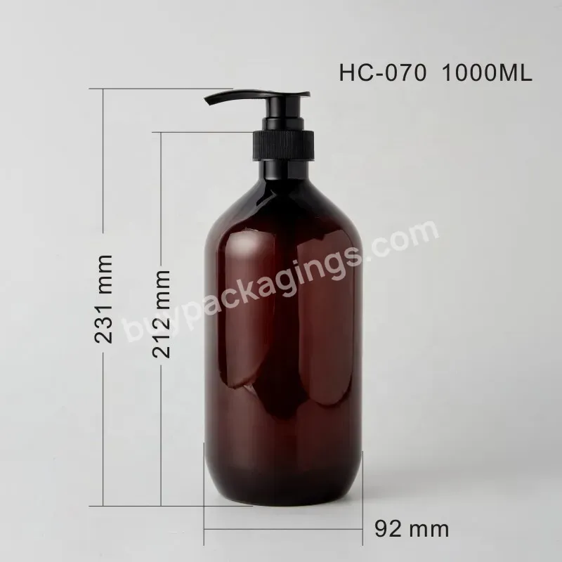 1000ml 1l 33oz Amber Brown Boston Round Shape Plastic Pet Lotion Pump Shampoo Bottle