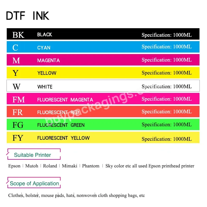 1000ml Dtf Ink Pet Transfer Film Textile Printing Inks Dtf Ink For Ep L1800 L805 Dx5 Dx7 I3200 4720 5112 Dtf Film Printers