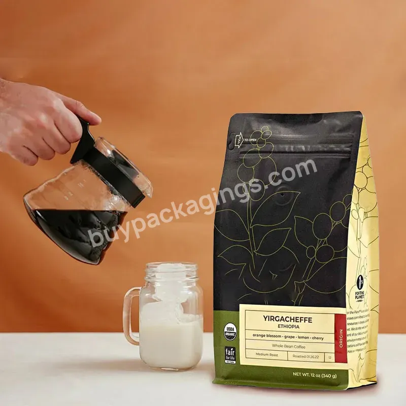 100g 220g Flat Bottom Aluminum Foil Dried Coffee Bean Packaging Coffee Bag 340g With Valve