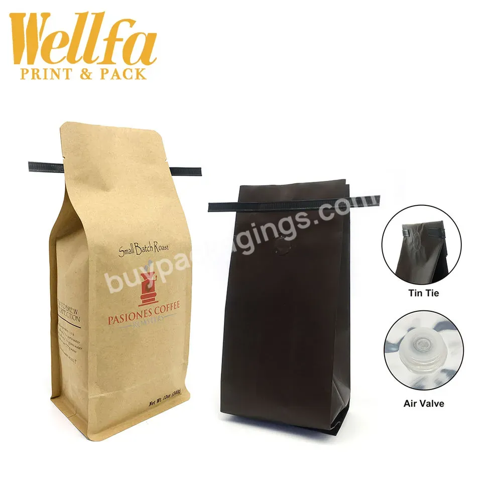 100g 250g 500g 1kg 12oz Custom Printed Matt Black Aluminum Foil Plastic Flat Bottom Coffee Bag With Valve