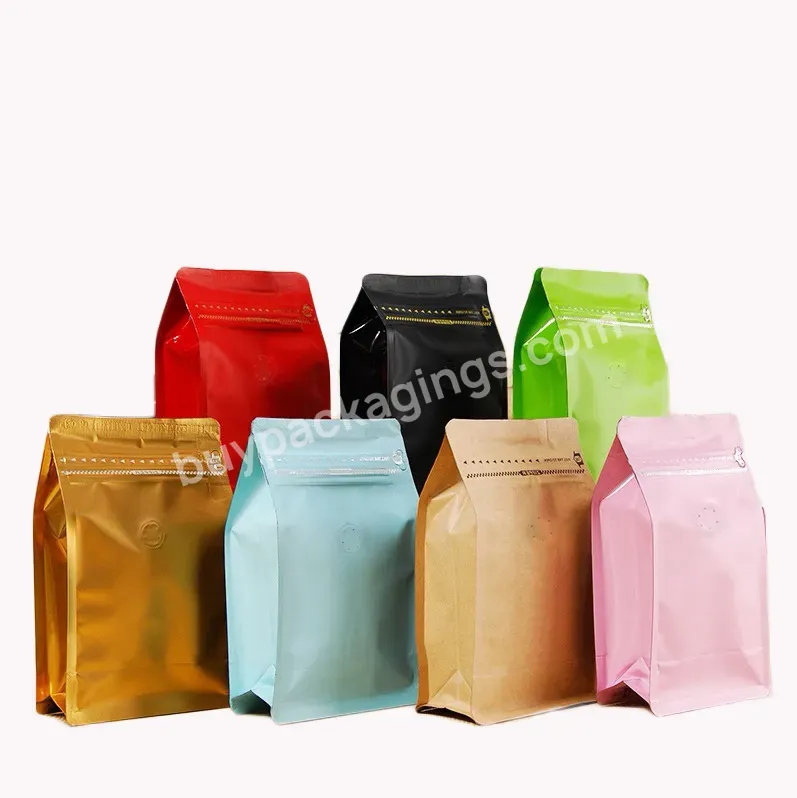 100g 250g 500g 1kg Biodegradable Stock Flat Bottom Brown Kraft Paper Aluminum Foil Coffee Bags With Valve And Ziplock