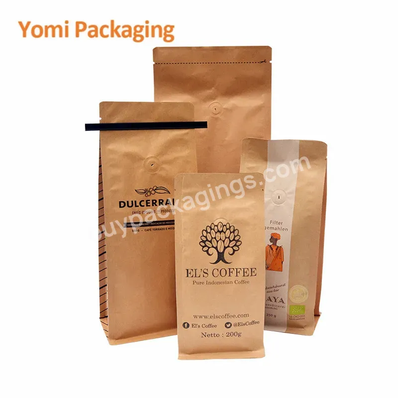100g 300g 500g 1kg Krafr Recyclable Coffee Bean Bag With Valve Flat Bottom Bags