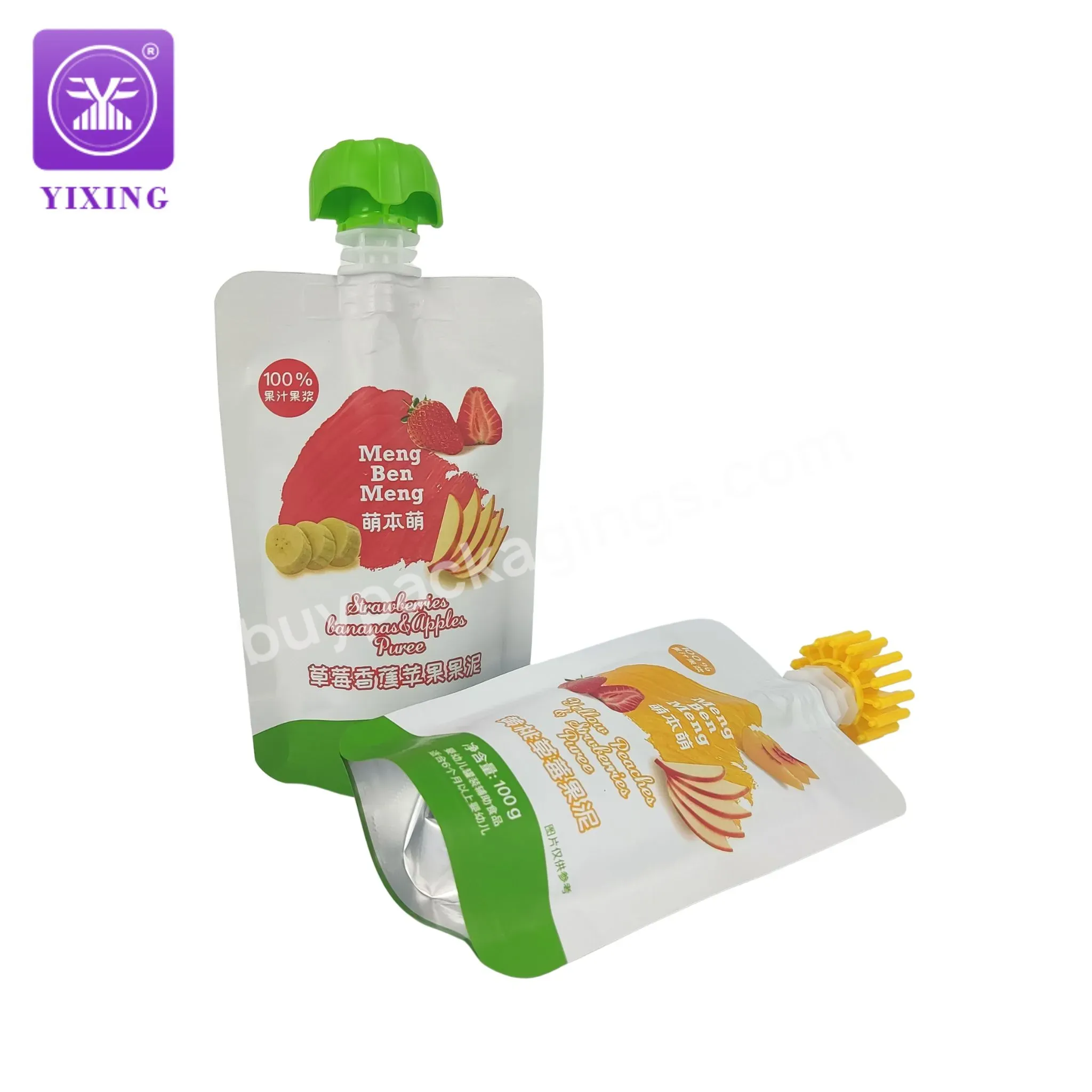 100g Custom Printed Baby Food Puree Packaging Spout Pouch With Apple Head Cap