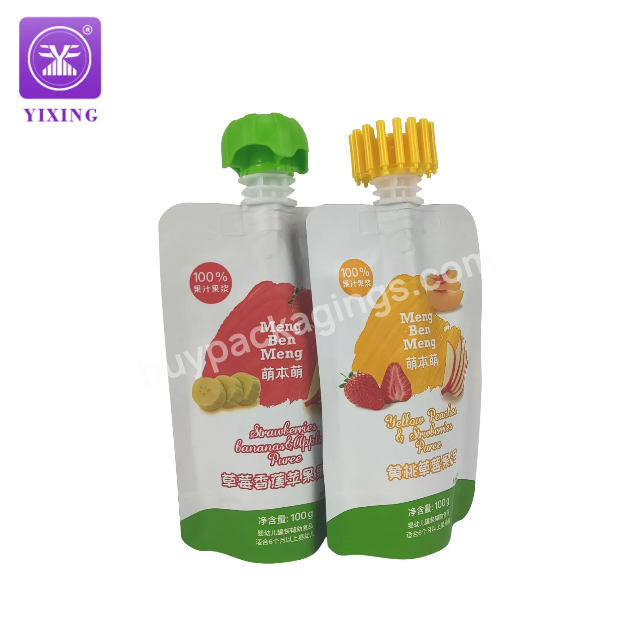 100g Custom Printed Baby Food Puree Packaging Spout Pouch With Apple Head Cap