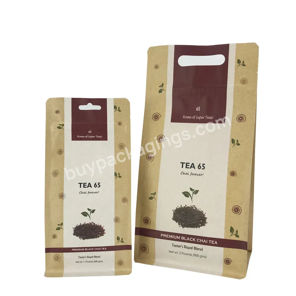 100g Heat Seal Stand Up Side Gusset Tea Pouch Custom Food Packaging Kraft Paper Ziplock Bag With Logo