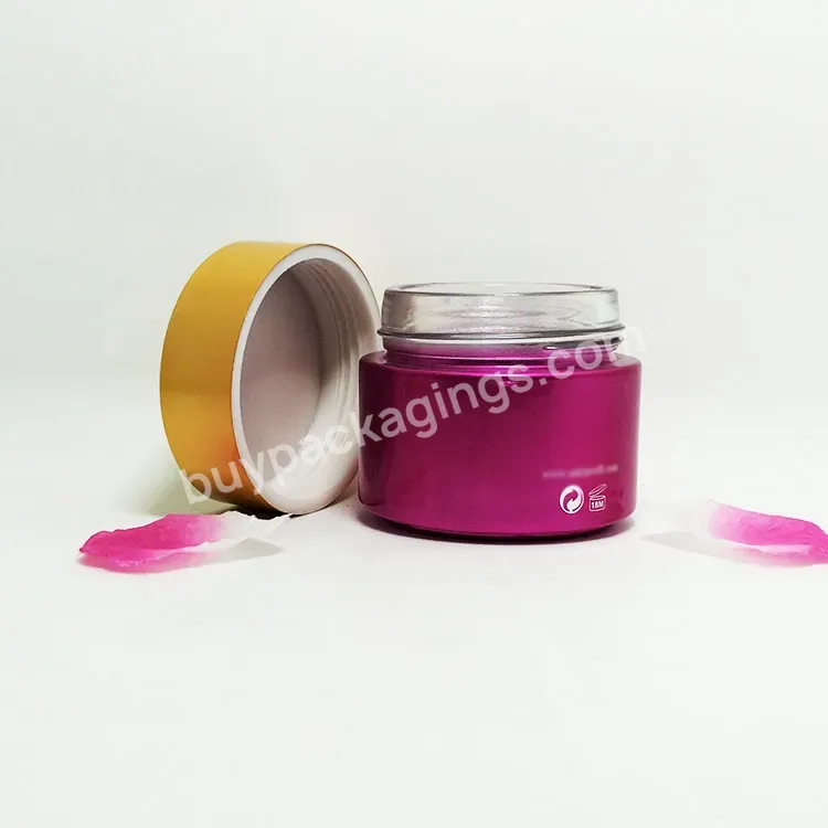 100g High Quality Wholesale Cosmetic Eye Face Round Golden Supplier Pink Glass Cream Jar For Skincare - Buy Glass Cosmetic Jar With Aluminium Lid,Glass Luxury Face Cream Jar Cosmetic Packaging,Cosmetics Amber Cream Jar Glass With Rotary Lid.