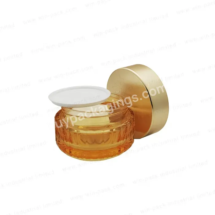 100g Winpack Yellow Luxury Cream Glass Jar Cosmetic Packaging With Shiny Gold Cap