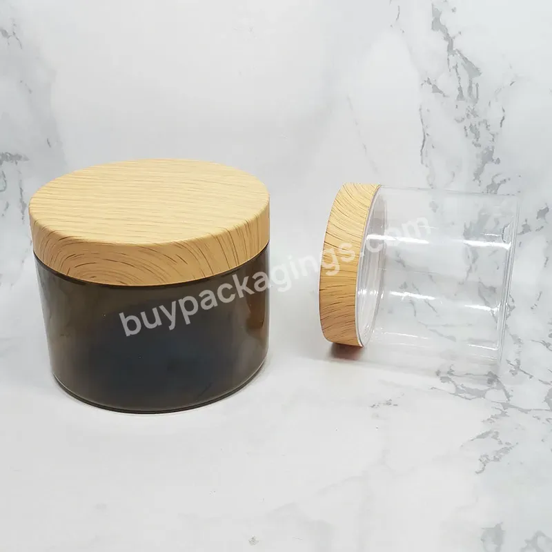 100ml 150ml 200ml 250ml 300ml Water Transfer Bamboo Grain Lid Transparent Plastic Container Cosmetic Pet Cream Jar