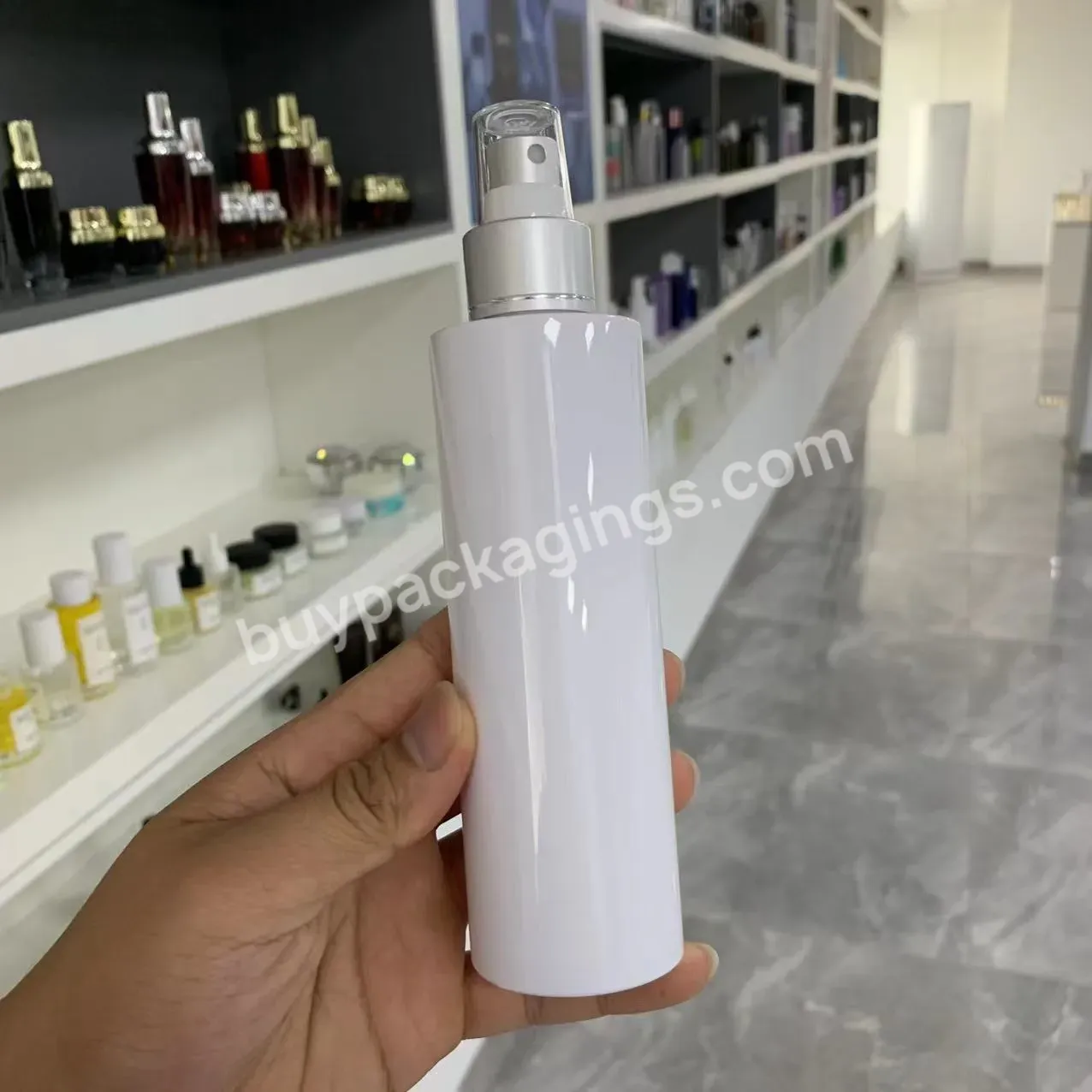 100ml 150ml 200ml White Cosmetic Pet Plastic Spray Bottle / Empty Mist Spray Pump Bottles In Stock