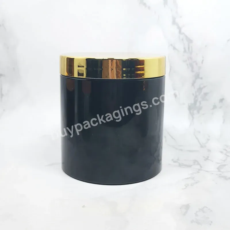 100ml 200ml 250ml 500ml Gold Uv Plastic Caps Cosmetic Packaging Containers Black Pet Plastic Jars With Lids