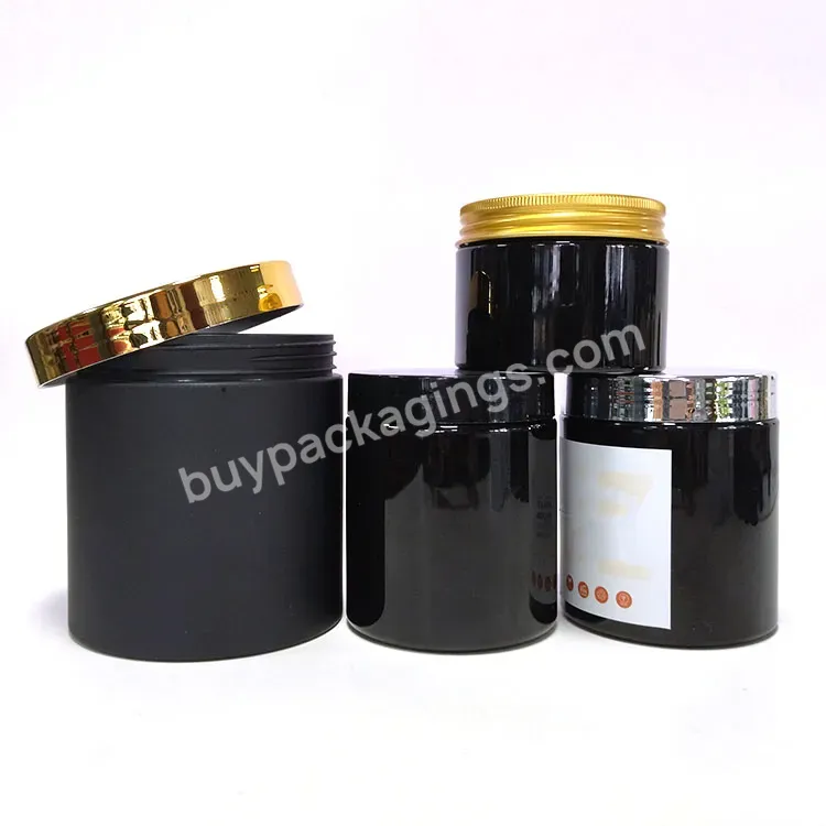 100ml 200ml 250ml 500ml Gold Uv Plastic Caps Cosmetic Packaging Containers Black Pet Plastic Jars With Lids