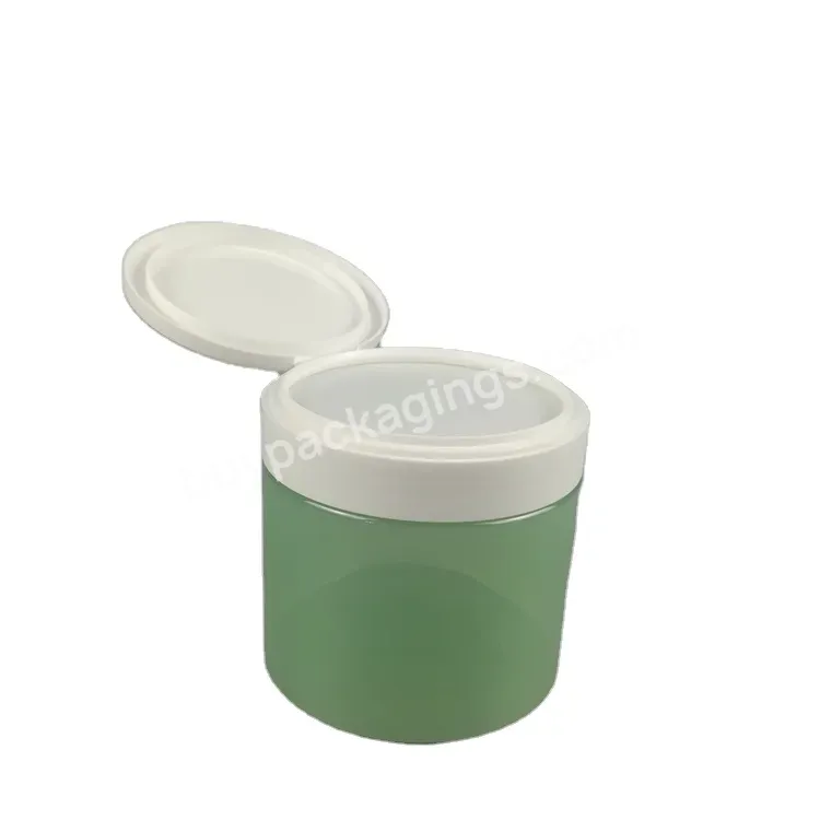 100ml 200ml 300ml 500ml Green Plastic Body Scrub Container Pet Hair Cream Jar With White Flip Top Cap