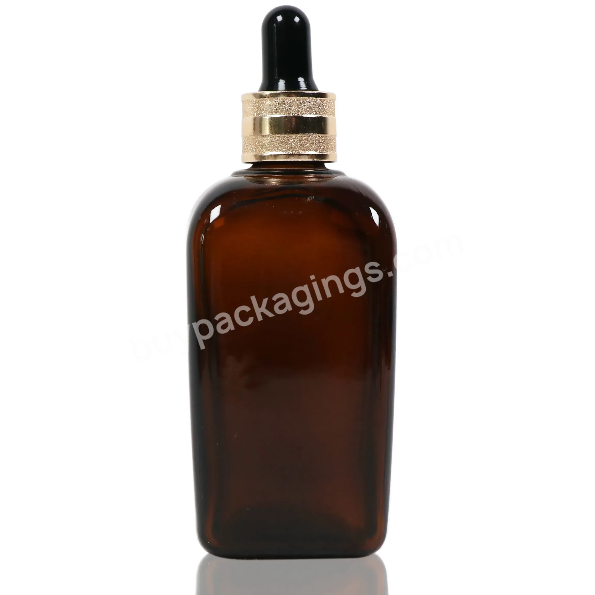 100ml Square Shape Brown Amber Color Glass Dropper Bottle For Essence And Serum