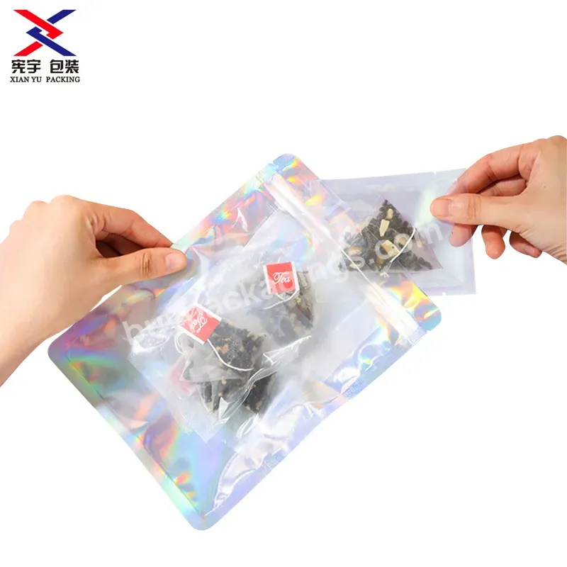 100pcs Custom Logo Mini Transparent Up Laser Holographic Plastic Ziplock Bags
