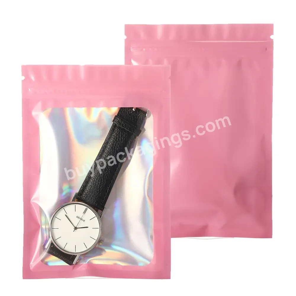 100pcs Custom Logo Resealable Packaging Holographic Ziplock Bag With Packing Silver Laser Bag With Zipper