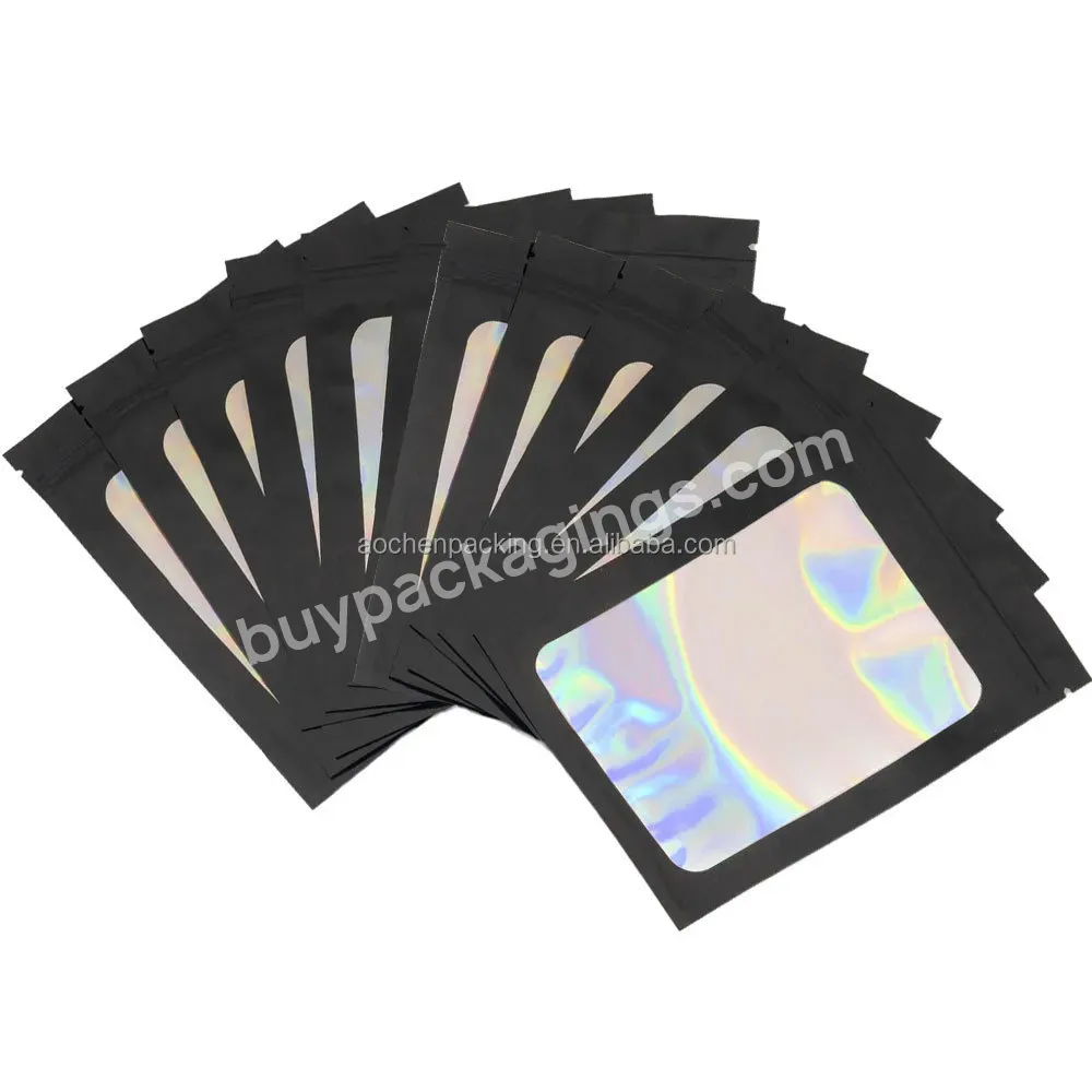 100pcs Custom Logo Small Resealable Packaging Holographic Bopp Packaging Storage Holographic Mylar Bags