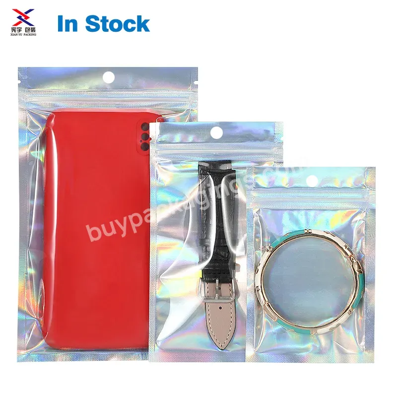 100pcs Custom Logo Small Resealable Packaging Laser Holographic Plastic Ziplock Bags