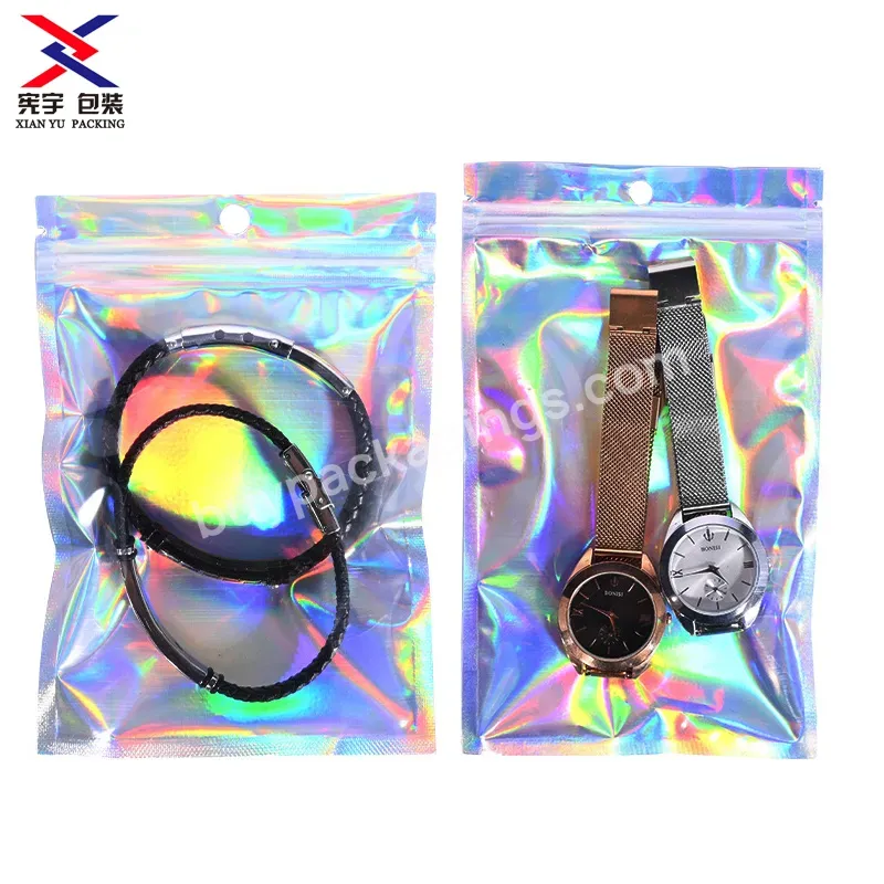 100pcs Custom Logo Small Resealable Packaging Laser Holographic Plastic Ziplock Bags