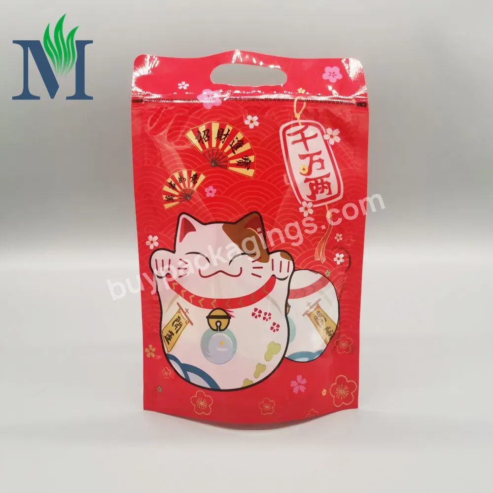 100pcs Custom Lucky Cat Printed Dry Beef Packaging Bags Food Recyclable Plastic Stand Up Pouch With Handle - Buy Stand Up Pouch With Handle,Snack Packaging,Ziplock Bag Zipper Bag Stand Up Pouch.