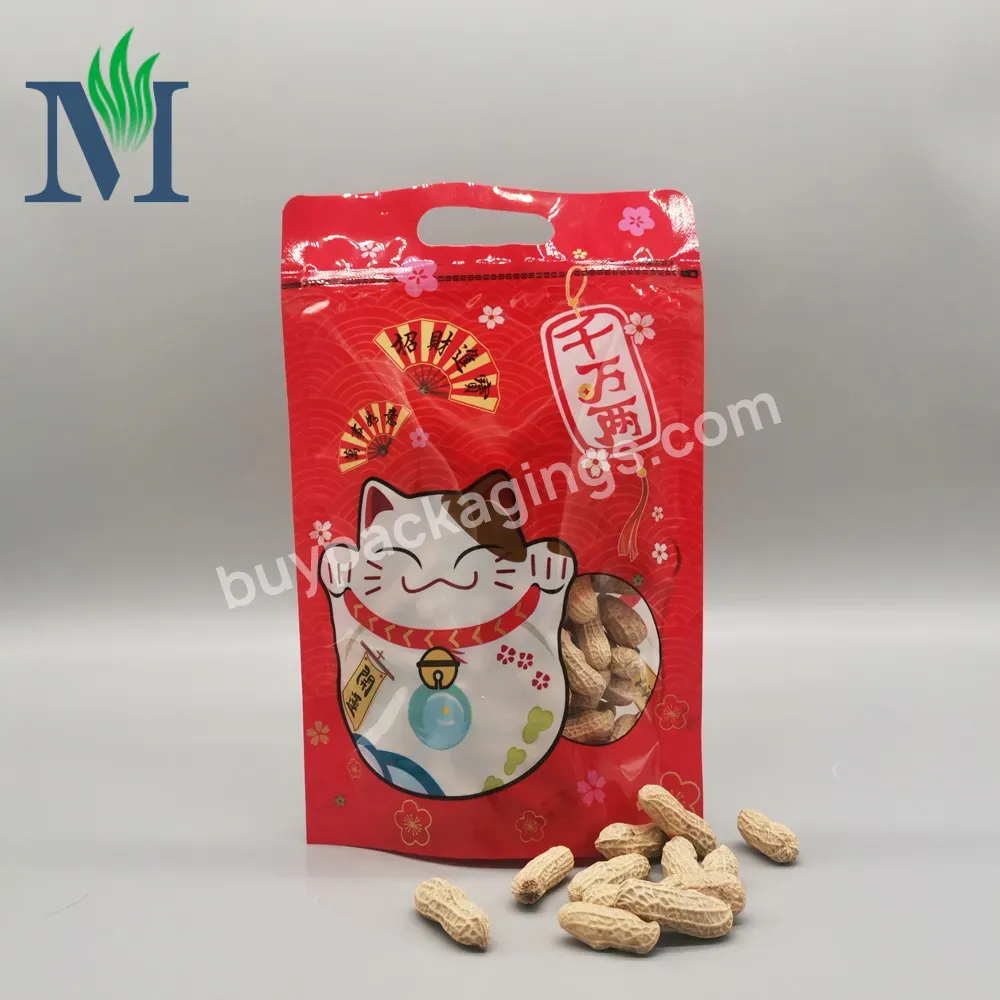 100pcs Custom Lucky Cat Printed Dry Beef Packaging Bags Food Recyclable Plastic Stand Up Pouch With Handle - Buy Stand Up Pouch With Handle,Snack Packaging,Ziplock Bag Zipper Bag Stand Up Pouch.