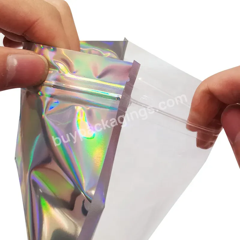 100pcs Pink Food Laser Ziplock Bag Holographic Laser Self Sealing Bag With Slide Zipper