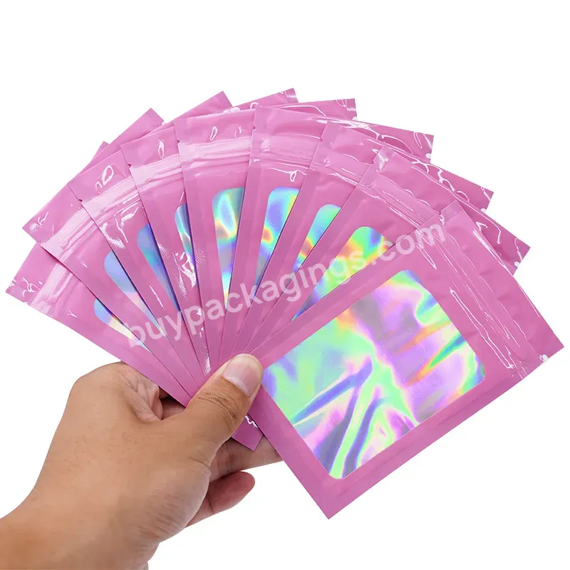 100pcs Smell Proof Mylar Sample Pouch Gift Baggies Holographic Foil Ziplock Packaging Bags For Jewelry Lash Lip Gloss Small Busi